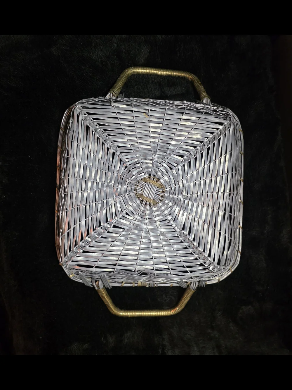 Vintage Aluminum And Brass Woven Basket For 10x10 Pyrex Dish